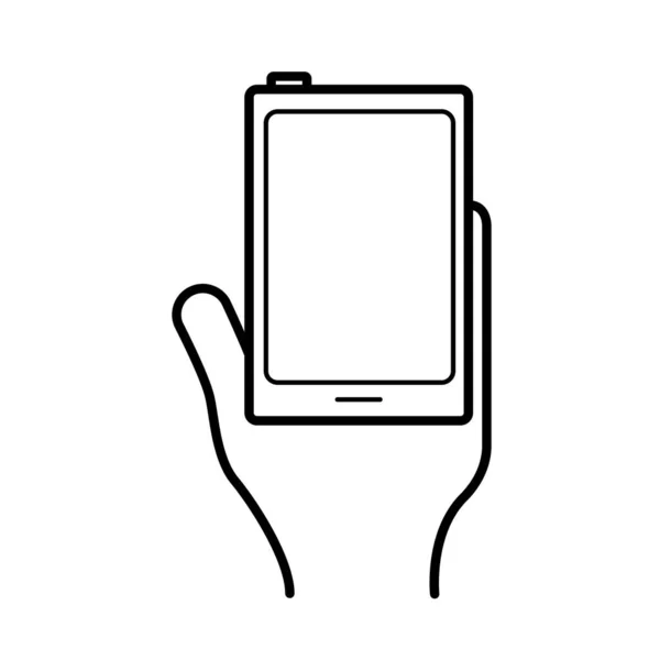 Mano usando el icono de estilo de línea de dispositivo smartphone — Archivo Imágenes Vectoriales