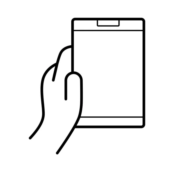 Tablet aygıtı satır biçimi simgesi kullanan el — Stok Vektör