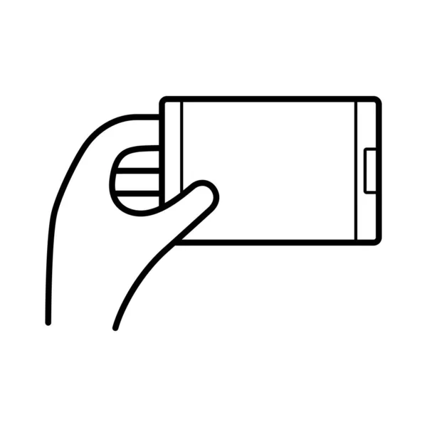 Akıllı telefon aygıtı satır simgesi kullanan el — Stok Vektör