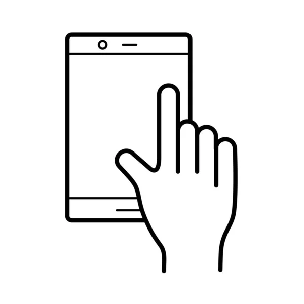 Mão usando tablet ícone estilo linha dispositivo —  Vetores de Stock