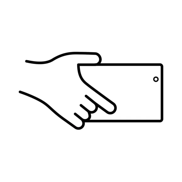 Hand mit Smartphone-Gerät Linie Stil-Symbol — Stockvektor