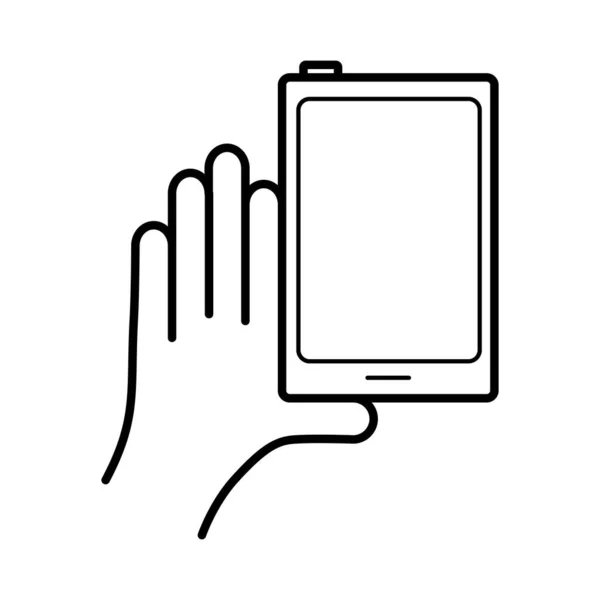 Hand using smartphone device line style icon — Stock Vector