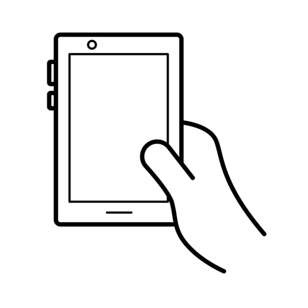 Kéz okostelefon eszköz vonal stílus ikon — Stock Vector