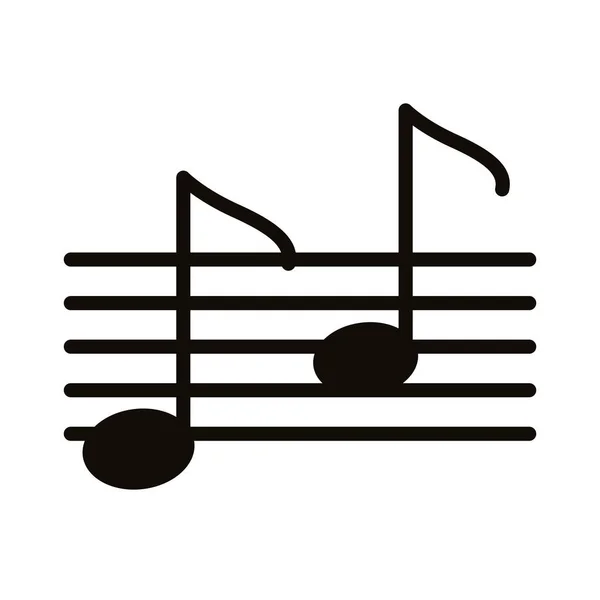 Note de musique en partiture musicale icône de style silhouette — Image vectorielle