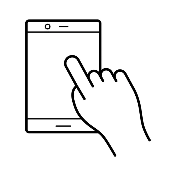 Main à l'aide de tablette icône de style de ligne — Image vectorielle