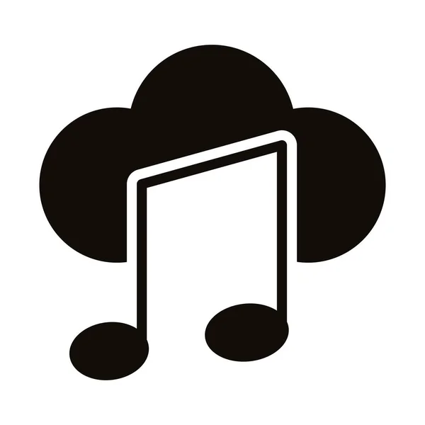 Note de musique avec icône de style silhouette cloud computing — Image vectorielle