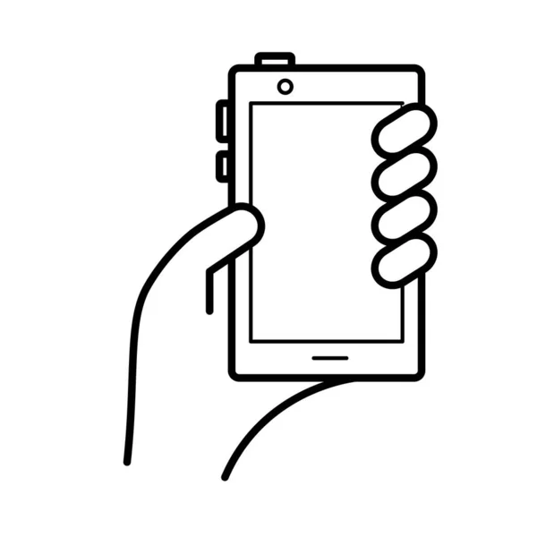 Рука с помощью иконки устройства смартфона — стоковый вектор