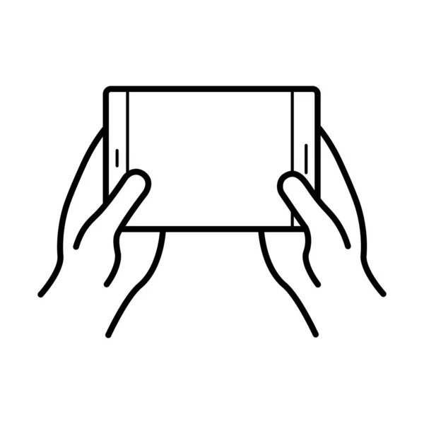 Kezek okostelefon eszköz vonal stílus ikon — Stock Vector