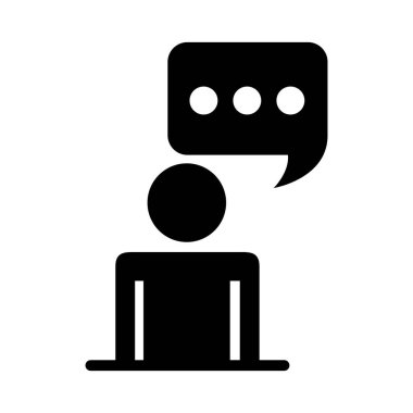 Konuşma baloncuğu siluet biçimi simgesine sahip iş adamı figürü