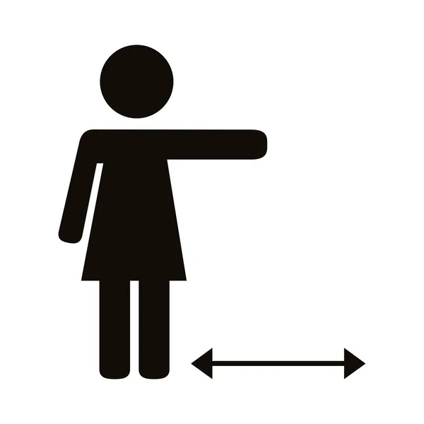 Figura humana feminina com distância seta estilo silhueta social — Vetor de Stock