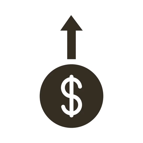 Mynt dollar med pil upp siluett stil ikon — Stock vektor