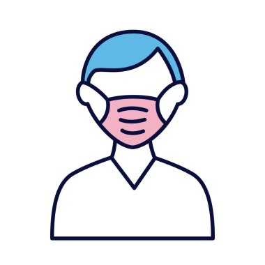 Erkek tıbbi maske takıyor ve biçim simgesini dolduruyor