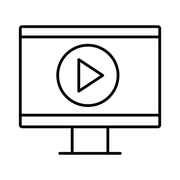 プレイボタン付きデスクトップオンライン教育ラインスタイル — ストックベクタ