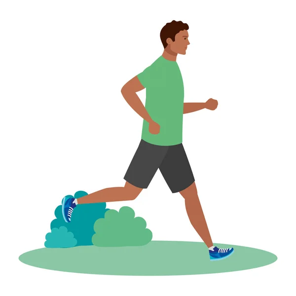 Muž afro běh na trávě, muž afro ve sportovním oblečení jogging, muž afro atlet, sportovní osoba afro — Stockový vektor