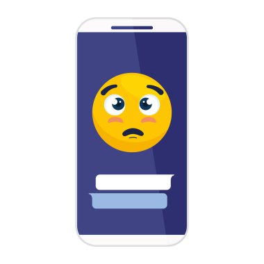 akıllı telefon ve emoji gözleri açık ve yüzü açık lütfen, yüzü sarıya dönük akıllı telefondan lütfen