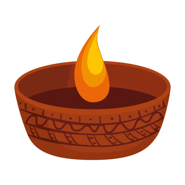 Candle indian ornamental in ceramic pot on white background — Stock Vector