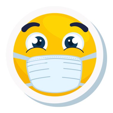 Tıbbi maske takan emoji, beyaz cerrahi maske ikonu kullanan sarı yüz.