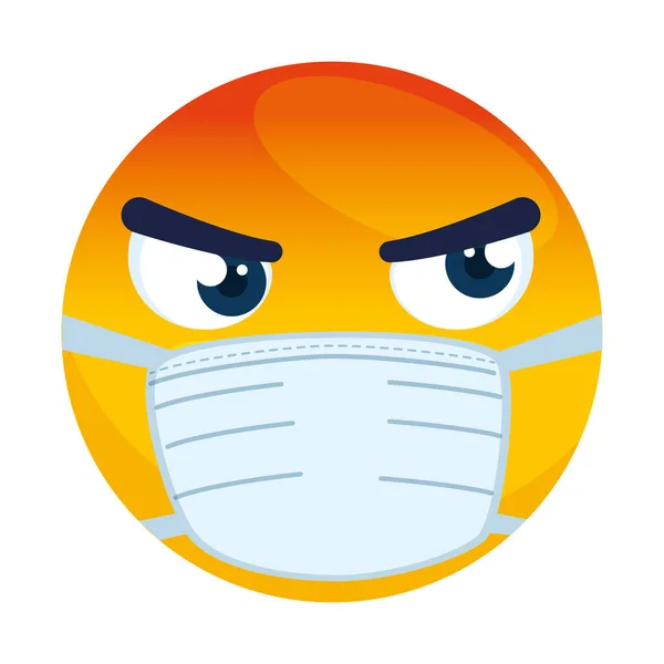 Emoji angry wearing medical mask, red face angry using white surgical mask icon — Stock Vector