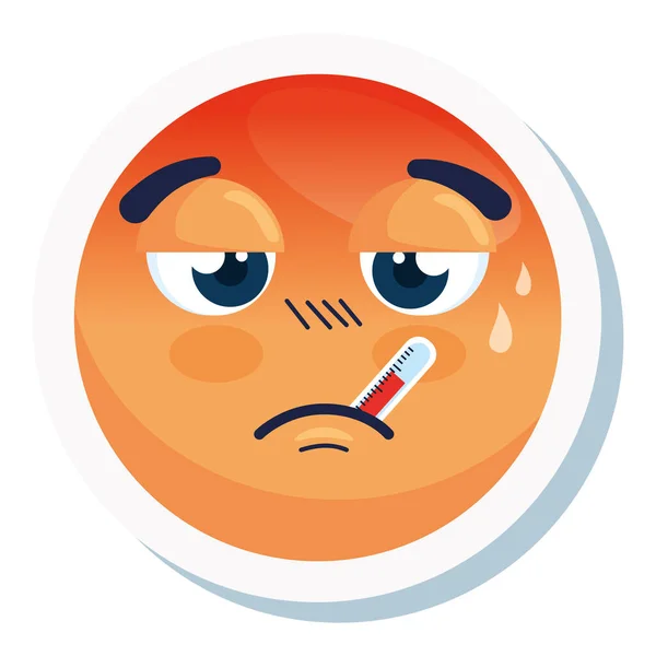 Emoji con fiebre, cara roja con fiebre enfermedad, sobre fondo blanco — Vector de stock