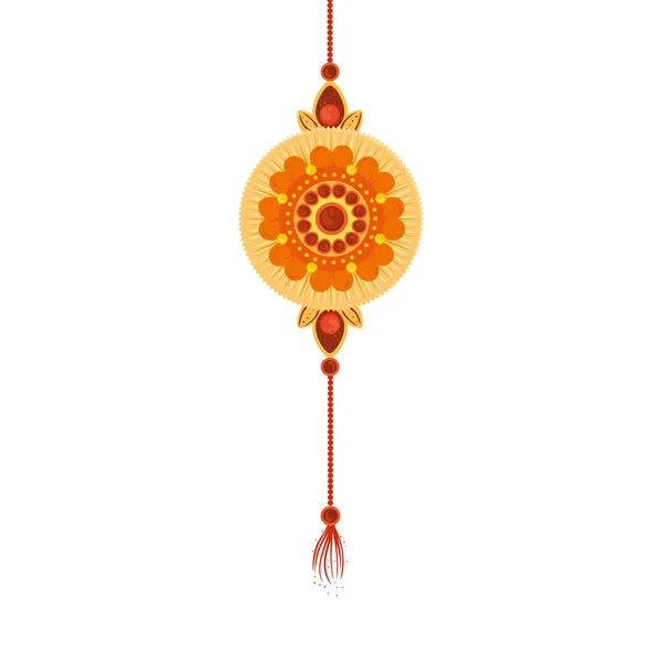 Raksha bandhan, pulsera rakhi con flor sobre fondo blanco — Archivo Imágenes Vectoriales