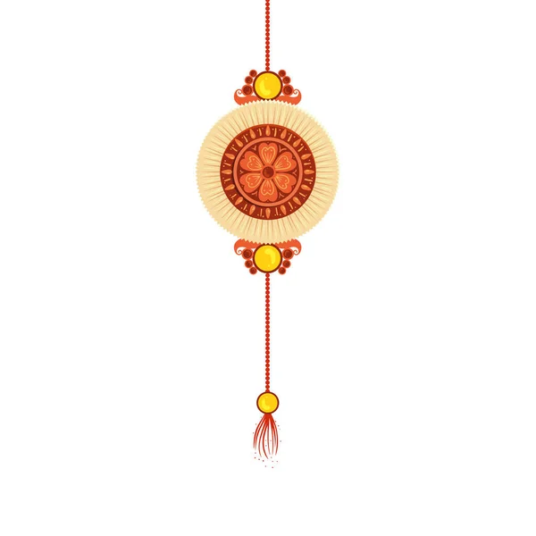 Raksha bandhan, bracelet rakhi avec fleur sur fond blanc — Image vectorielle
