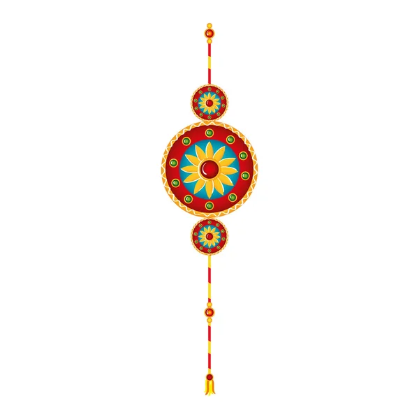 Raksha bandhan, pulsera rakhi con flor sobre fondo blanco — Vector de stock