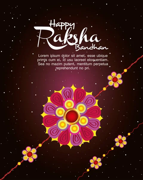 Tarjeta de felicitación con rakhi decorativo para el bandhan raksha, festival indio para la celebración del vínculo hermano y hermana, la relación vinculante — Vector de stock