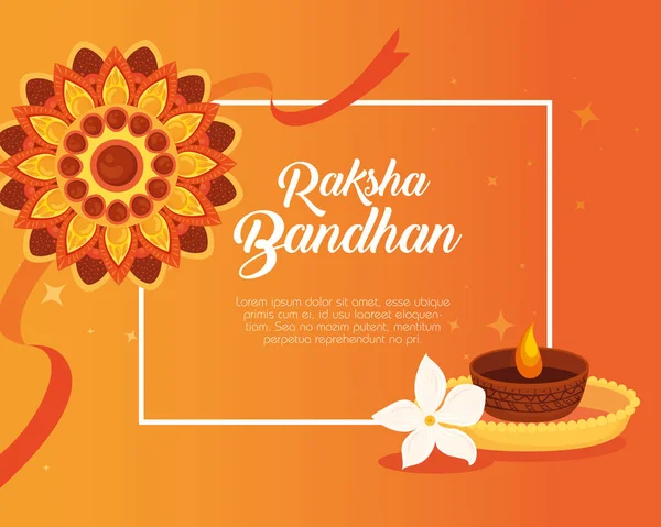 Tarjeta de felicitación con rakhi decorativo y luz de vela para raksha bandhan, festival indio para la celebración de la unión hermano y hermana — Vector de stock