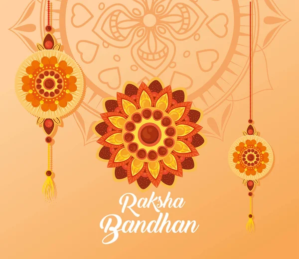 为raksha bandhan准备了一套装饰的rakhi贺卡，为兄弟姊妹联欢准备了印度节，结合了各种关系 — 图库矢量图片