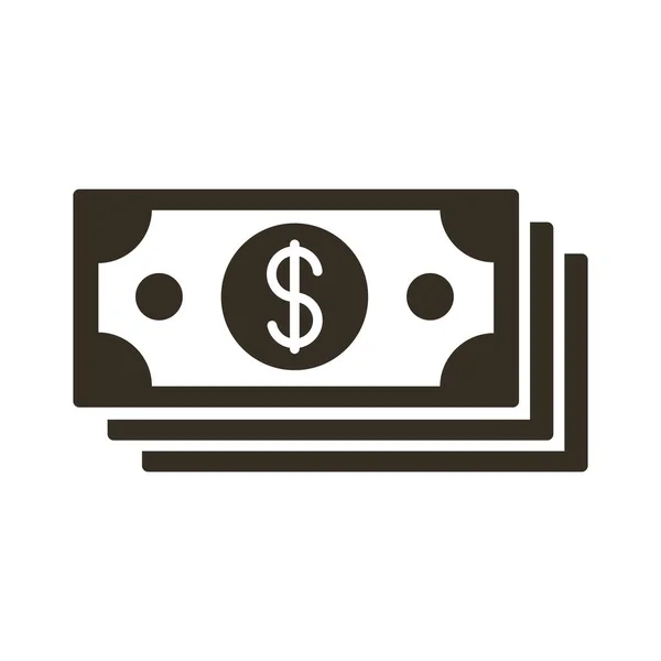 Notas dinheiro dólares ícone estilo silhueta — Vetor de Stock