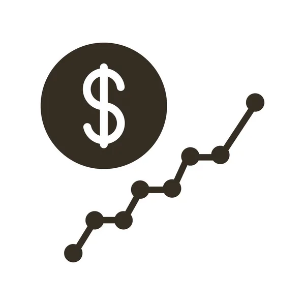 Gráfico de estatísticas com ícone de estilo silhueta moeda —  Vetores de Stock