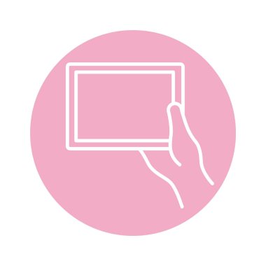 Tablet aygıtı blok biçimi simgesi kullanan el