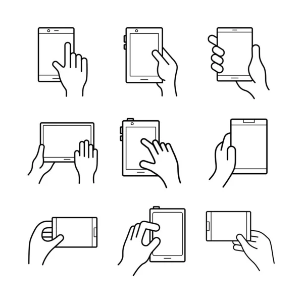 Conjunto de mãos e smartphones ícones — Vetor de Stock
