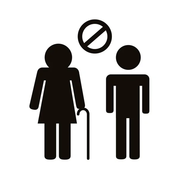 Vieux couple silhouettes distance social silhouette style icône — Image vectorielle