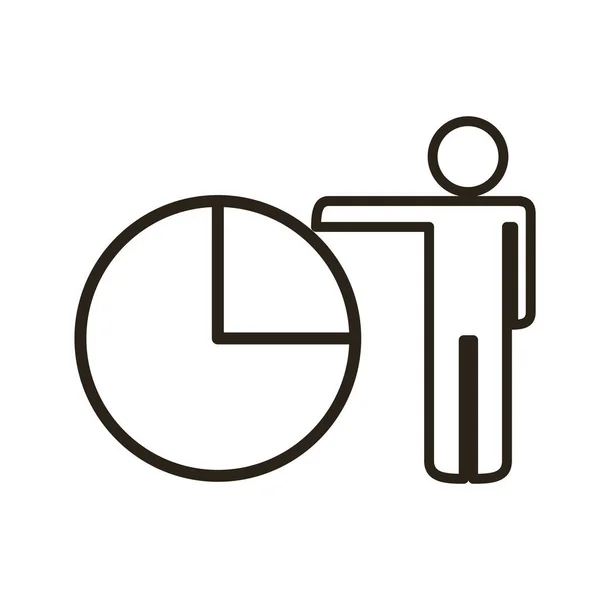 Geschäftsmann Figur mit Torte Infografik Linie Stil-Symbol — Stockvektor