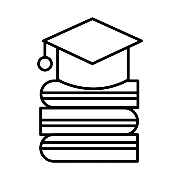 Sombrero de graduación con libros icono de estilo de línea — Vector de stock