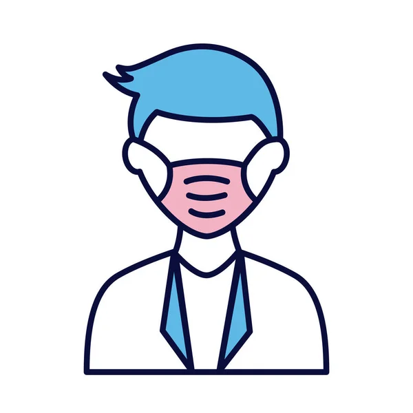 Hombre usando línea de máscara médica y relleno icono de estilo — Vector de stock