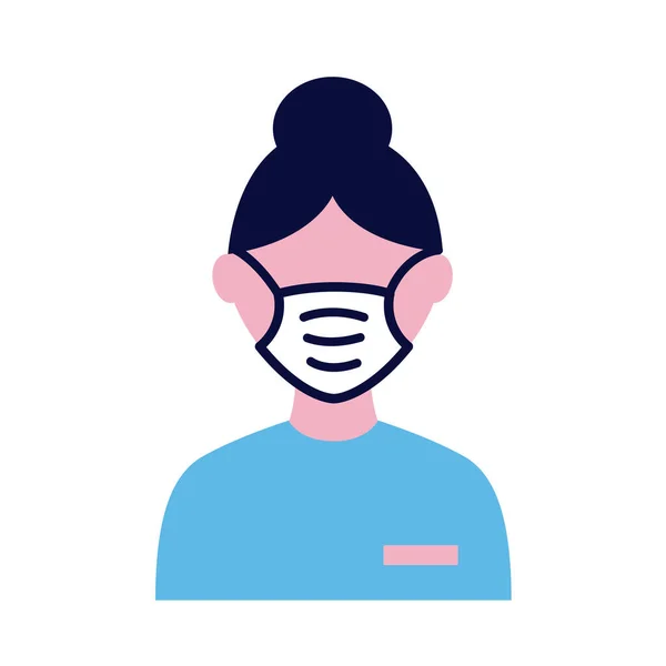 Femmina indossando maschera medica icona in stile piatto — Vettoriale Stock