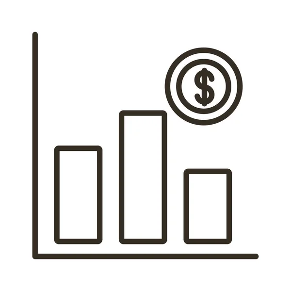 Tyče statistiky a ikona stylu řádku mincí — Stockový vektor