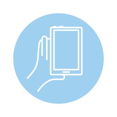 Tablet aygıtı blok biçimi simgesi kullanan el