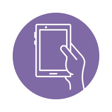 Tablet aygıtı blok biçimi simgesi kullanan el