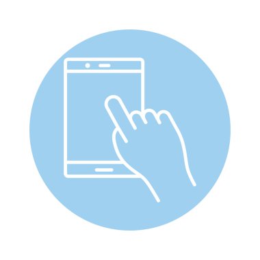 Tablet aygıtı blok biçimi simgesi kullanan el