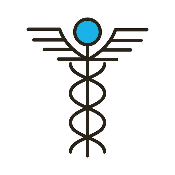 Caduceus zdravotní symbol řádek a výplň styl ikony — Stockový vektor