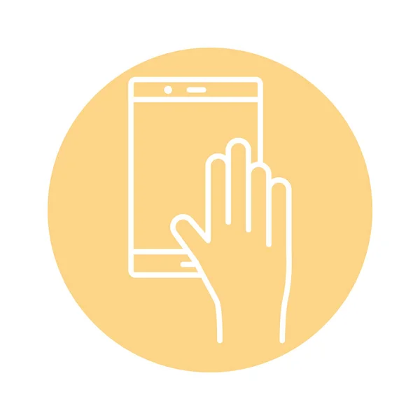 Mão usando tablet ícone estilo bloco dispositivo —  Vetores de Stock
