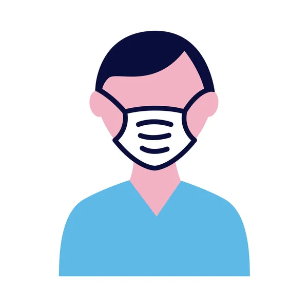 Masculino vestindo máscara médica ícone de estilo plano — Vetor de Stock