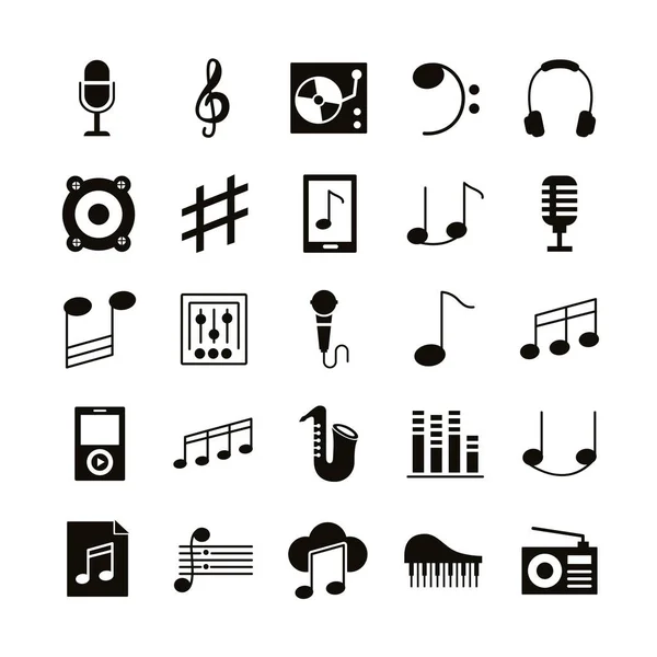 Bundel van muziek set iconen — Stockvector