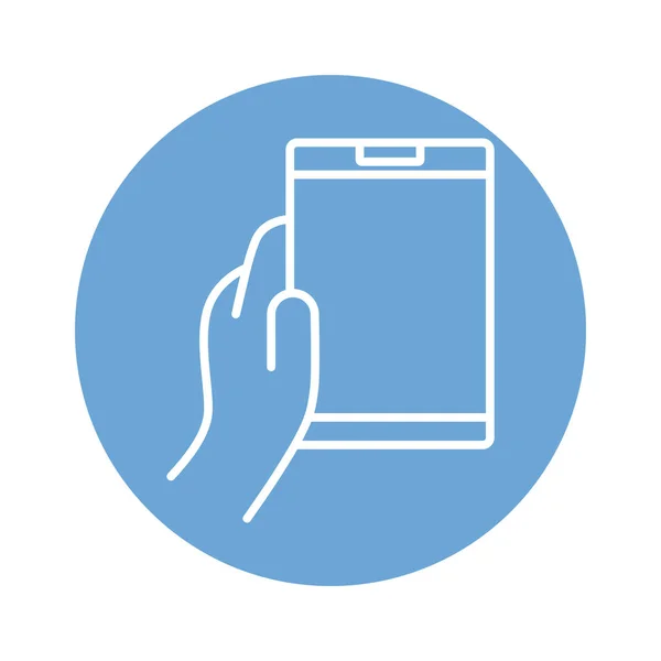 태블릿 디바이스 블록 스타일 아이콘을 사용하여 손을 사용 — 스톡 벡터