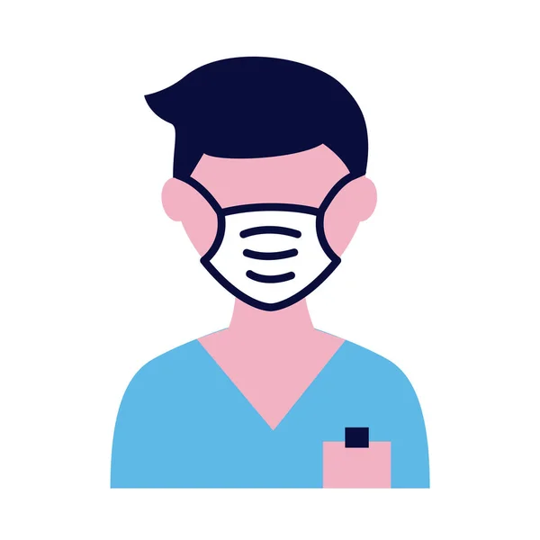 Hombre usando máscara médica icono de estilo plano — Vector de stock