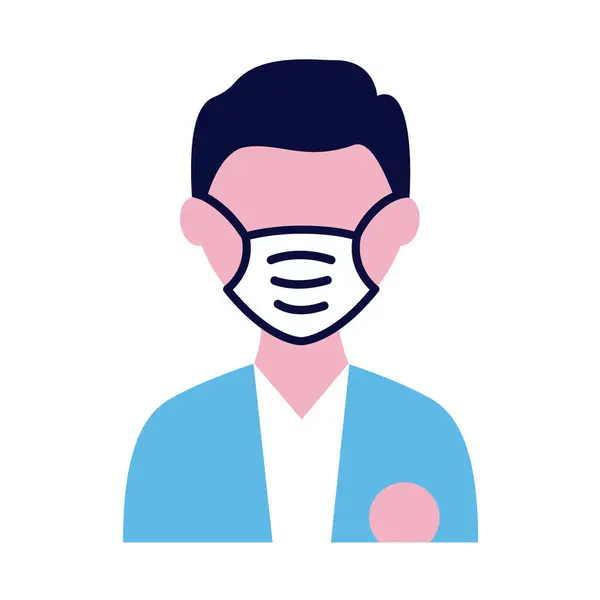 Masculino vestindo máscara médica ícone de estilo plano —  Vetores de Stock