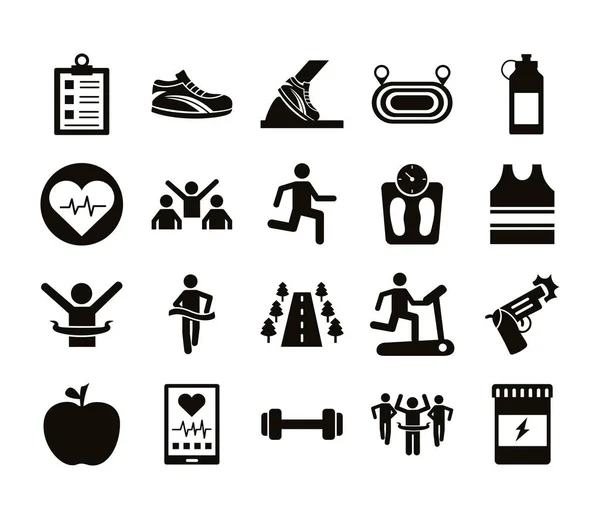 Bundle of runners and tracks set icons — Stock Vector